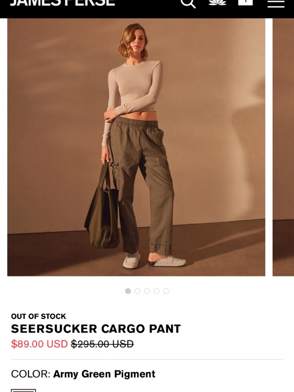 James Perse Women’s Seersucker Cargo Pant, NWT